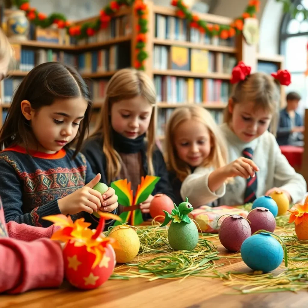 Children participating in Medieval-themed crafts at Laurens County Library