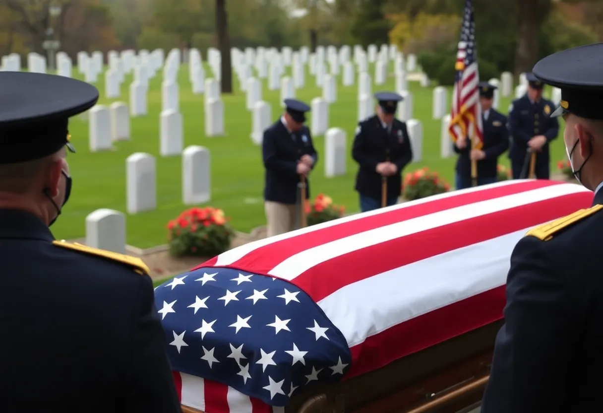 Military funeral service for Tech. Sgt. Clarence E. Gibbs with attendees.