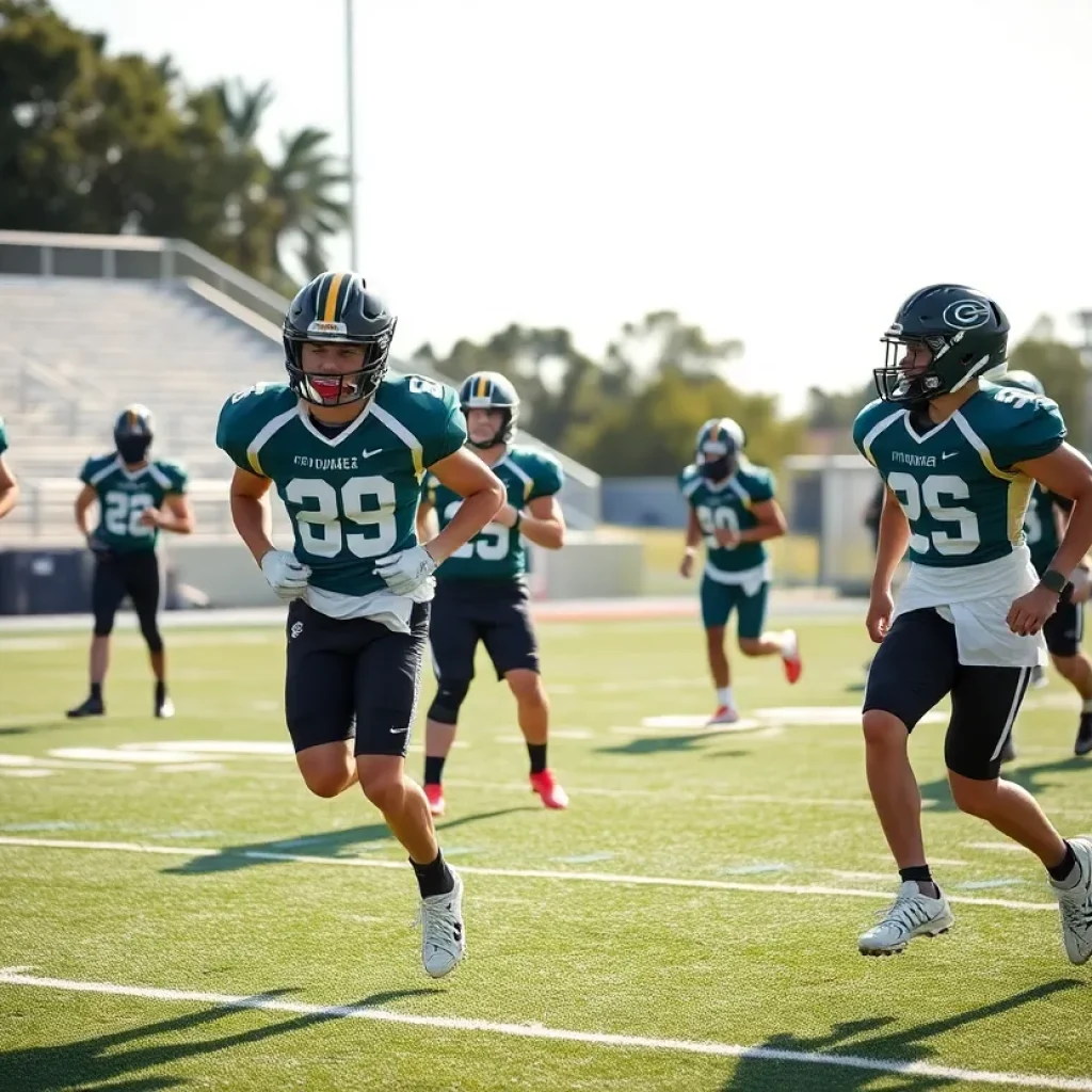 Young football athletes at practice.