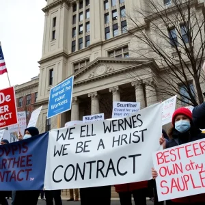 Protesters demonstrating for better contracts in Philadelphia