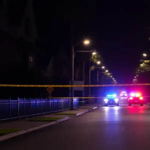 Police lights at night on a street in Clinton SC