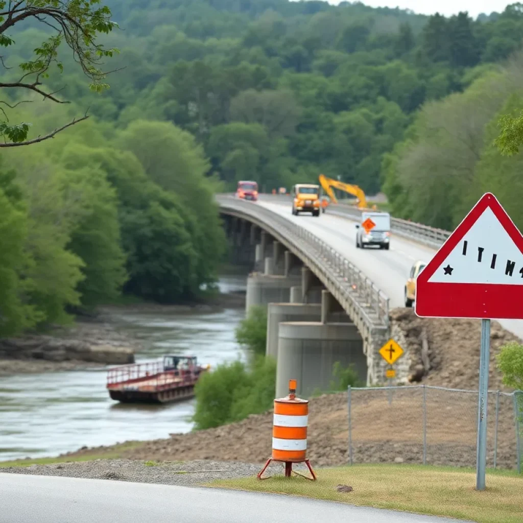 Bridge over the Enoree River under repair in Laurens County.