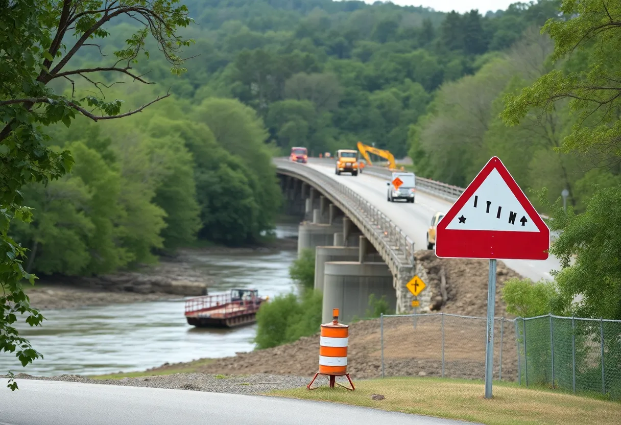 Bridge over the Enoree River under repair in Laurens County.