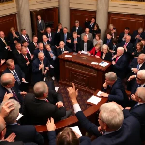 Senators debating a domestic policy bill on the Senate floor.