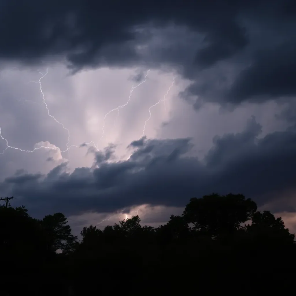 Storm clouds and lightning during a severe thunderstorm
