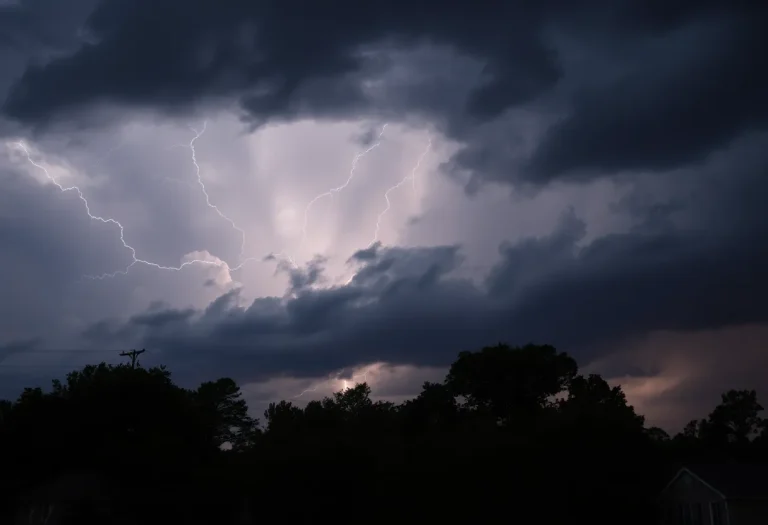 Storm clouds and lightning during a severe thunderstorm