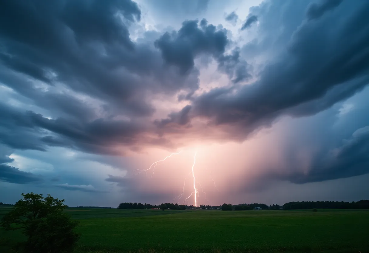 Storm clouds and lightning during a severe thunderstorm