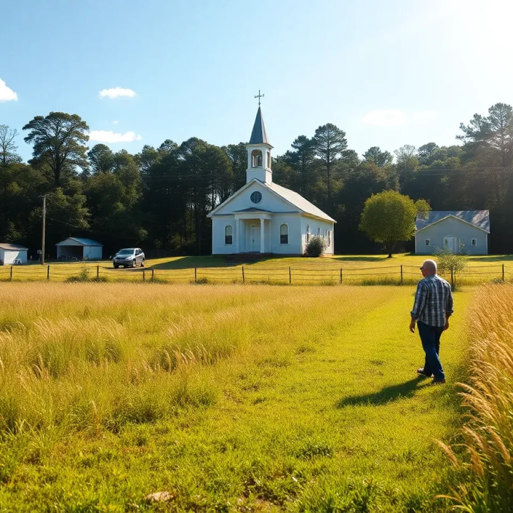 Rural South Carolina landscape with a church