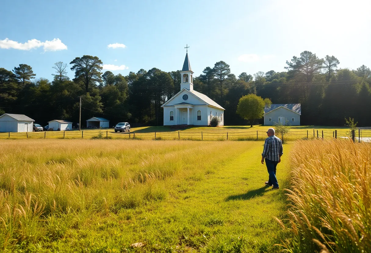 Rural South Carolina landscape with a church