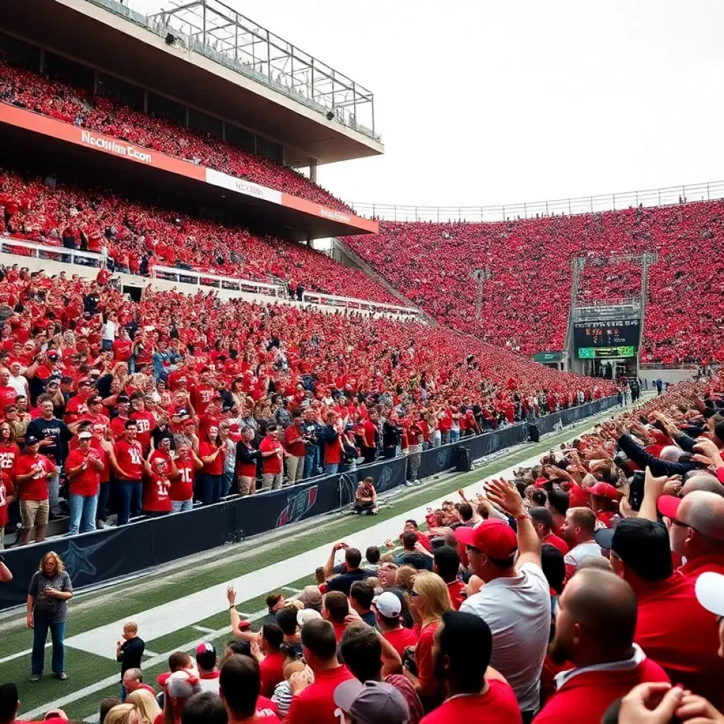 Celebration of Tre Aiken's commitment to NC State in a football stadium