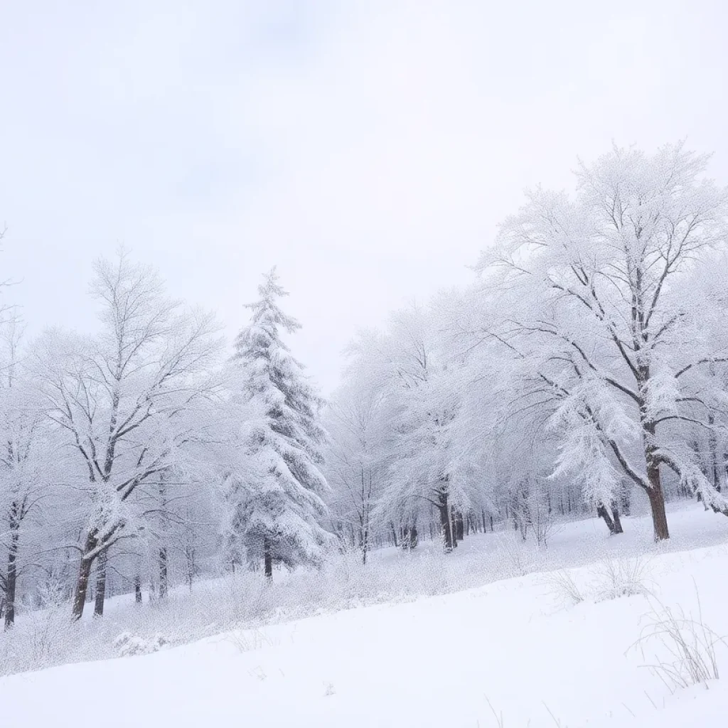 Snow-covered trees in a winter landscape