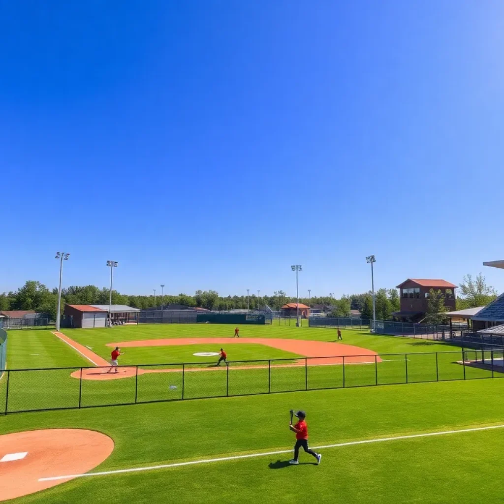 Children playing baseball at a youth baseball complex
