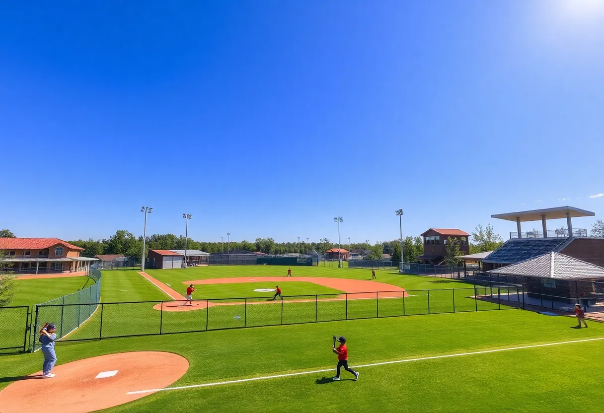 Children playing baseball at a youth baseball complex