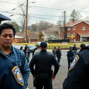 Law enforcement officers searching in an urban neighborhood in Anderson County