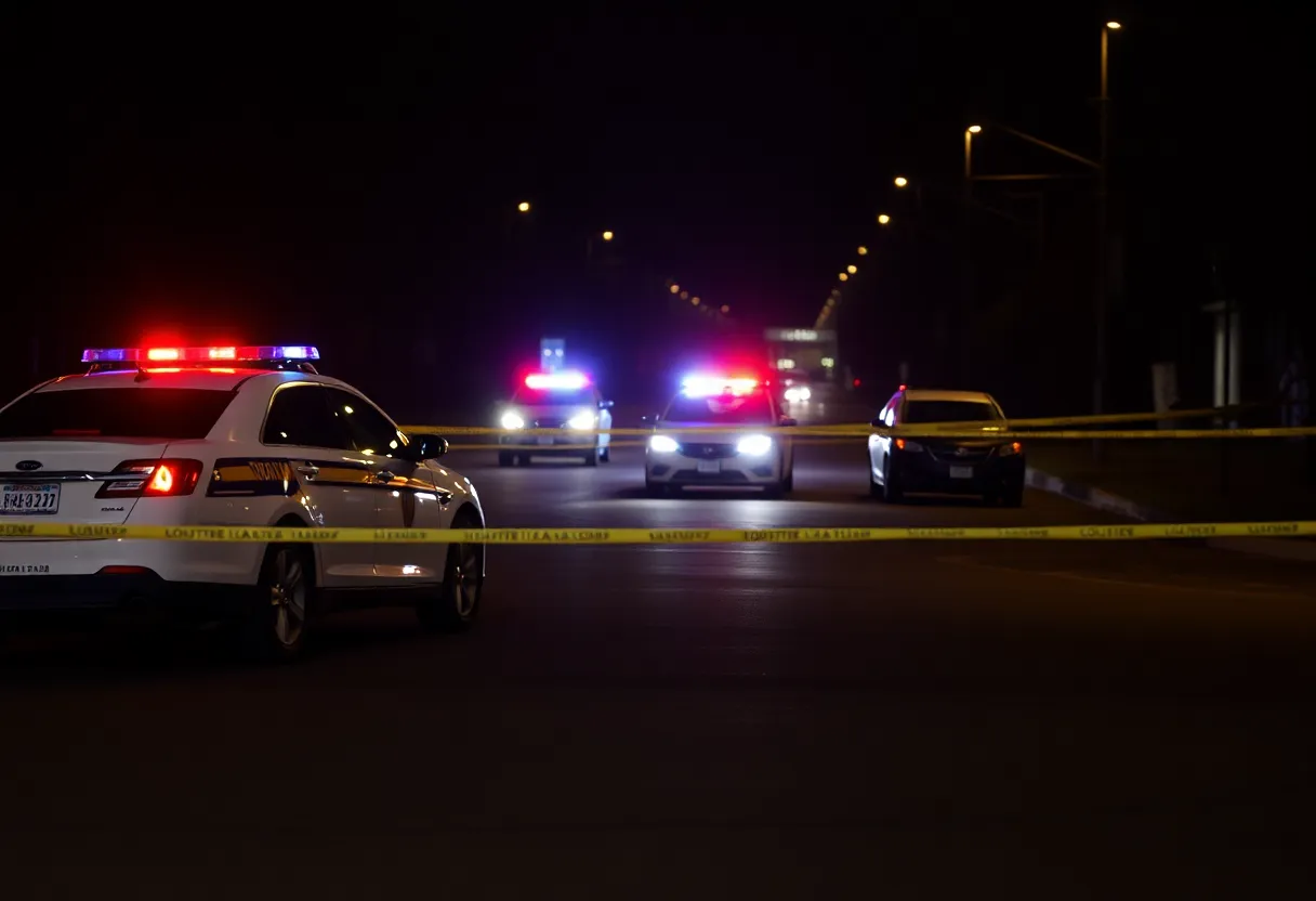 Police investigating a shooting scene in Clinton SC at night.