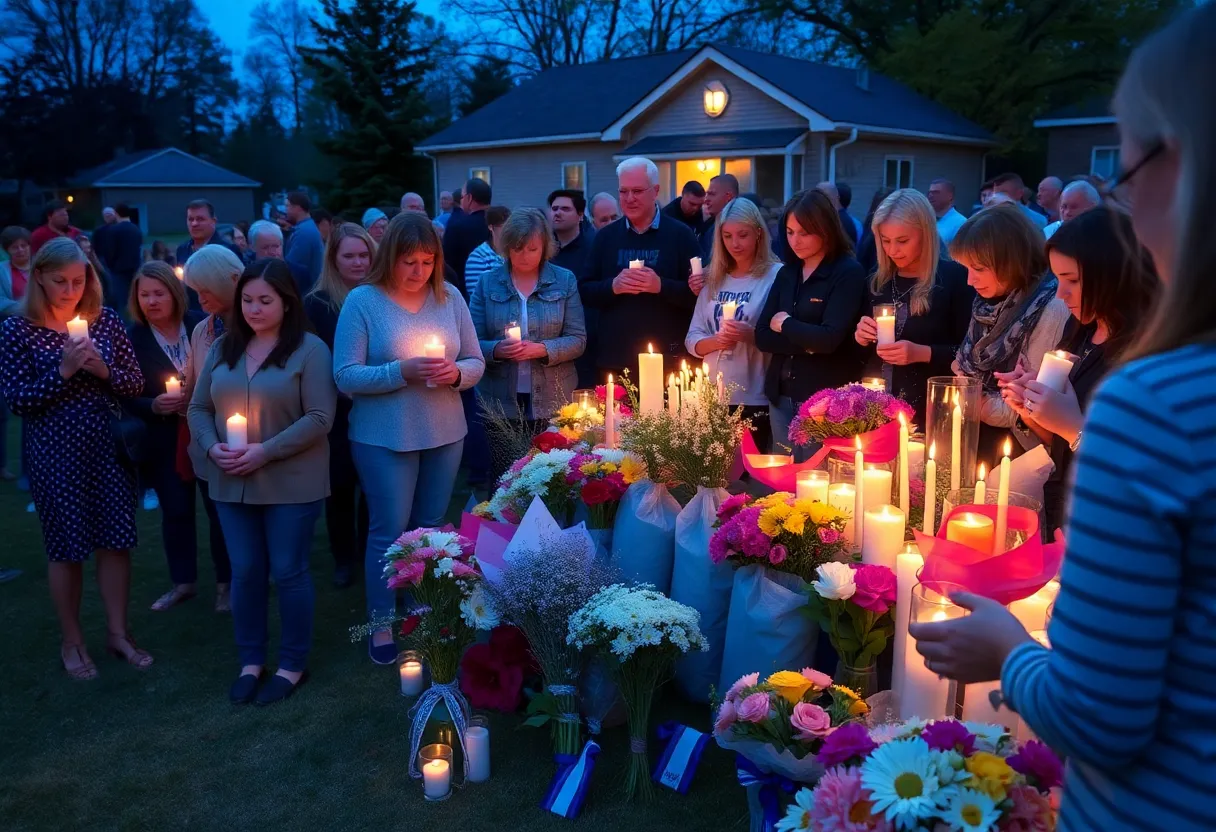 Vigil honoring Zay Hurley and Kaden Moses with candles and flowers