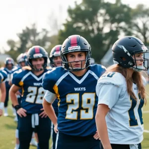 Students participating in a junior varsity football game at East Laurens High School.