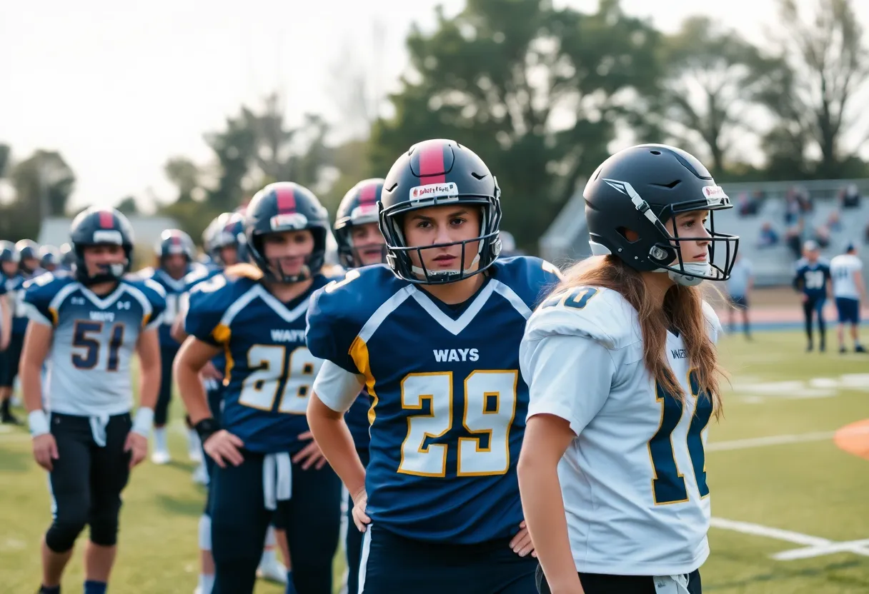 Students participating in a junior varsity football game at East Laurens High School.