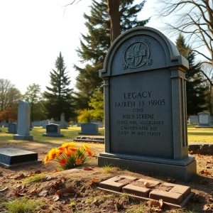 Grave marker in a tranquil cemetery setting