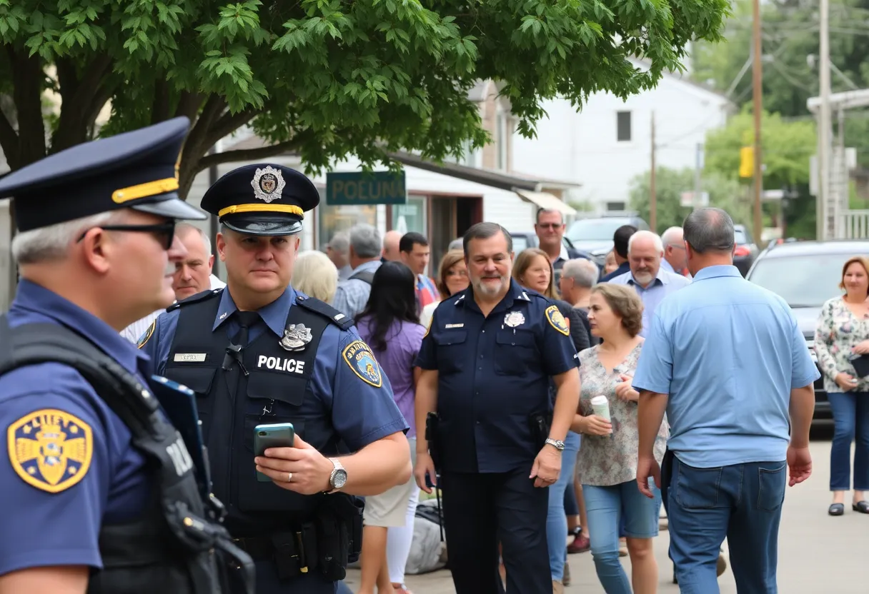 Community scene in Laurens County showcasing police presence and local events.