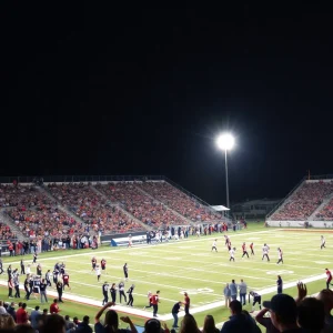 Fans cheering at Laurens Raiders football game