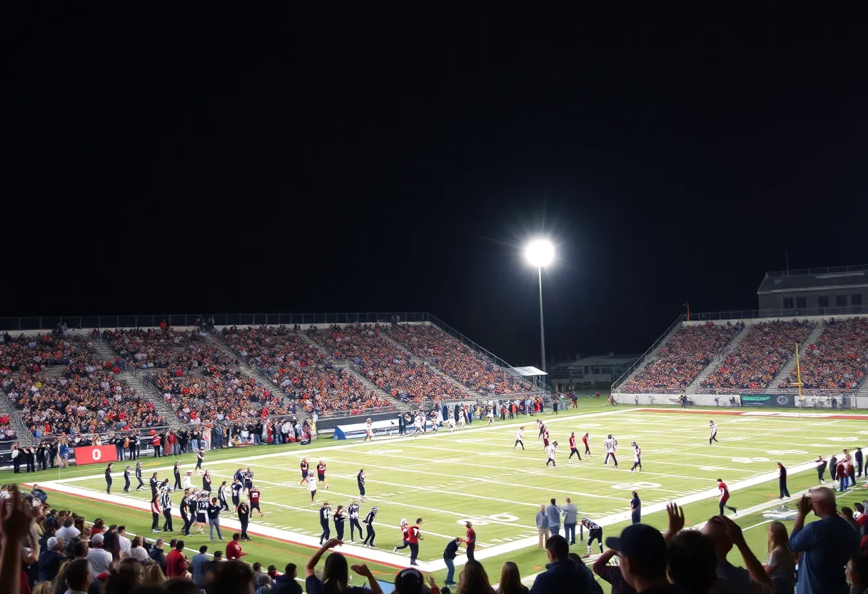 Fans cheering at Laurens Raiders football game
