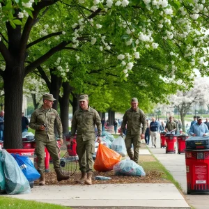 National Guard troops engaged in beautification duties in Washington D.C.