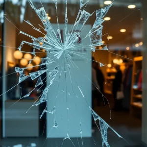 Broken window and interior damage at Tapestry Inc.