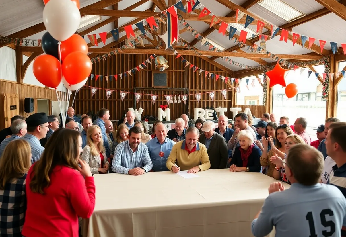 Tre Aiken signing his National Letter of Intent with N.C. State at a farm event.