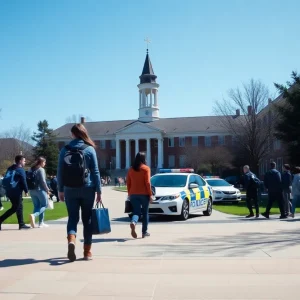 University campus evacuation during an emergency alert