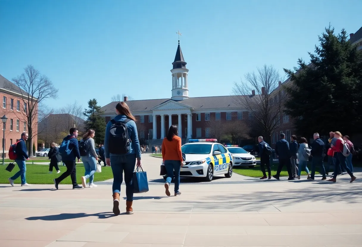University campus evacuation during an emergency alert