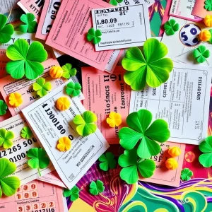 Colorful representation of lottery tickets and symbols