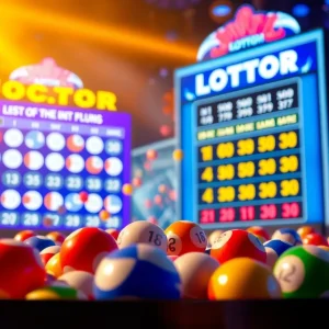 Lottery drawing setup featuring colorful balls and jackpot display