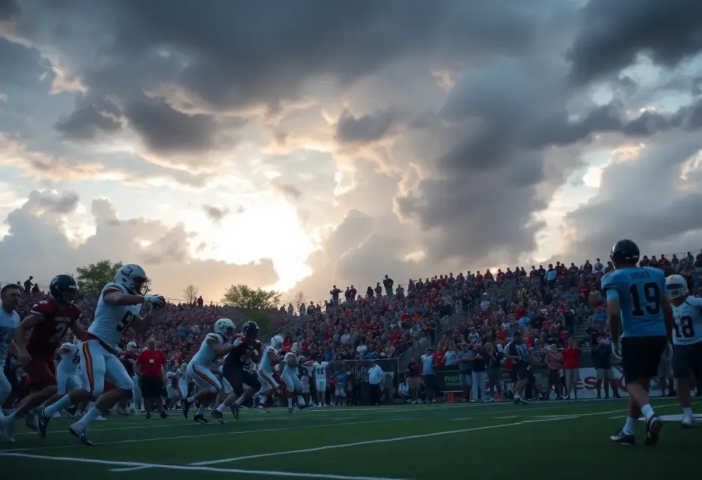 Anderson University football players in a competitive game