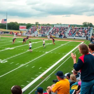 High school football game with players in action