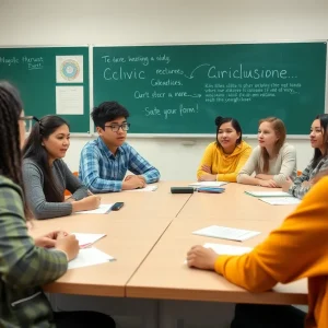 Students participating in a civic education discussion