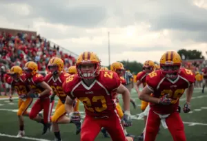 Clinton Red Devils playing football against Union County Yellow Jackets