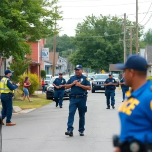Neighborhood in Clinton SC under police presence.