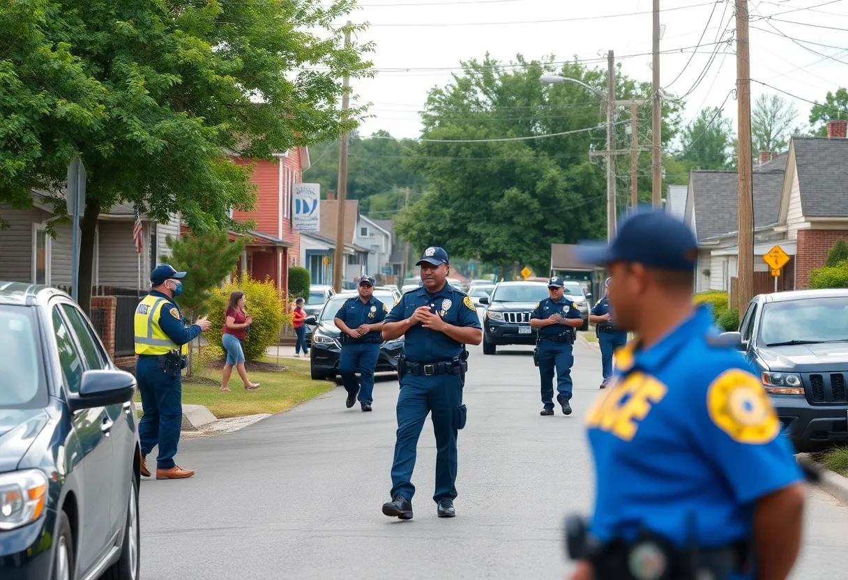 Neighborhood in Clinton SC under police presence.
