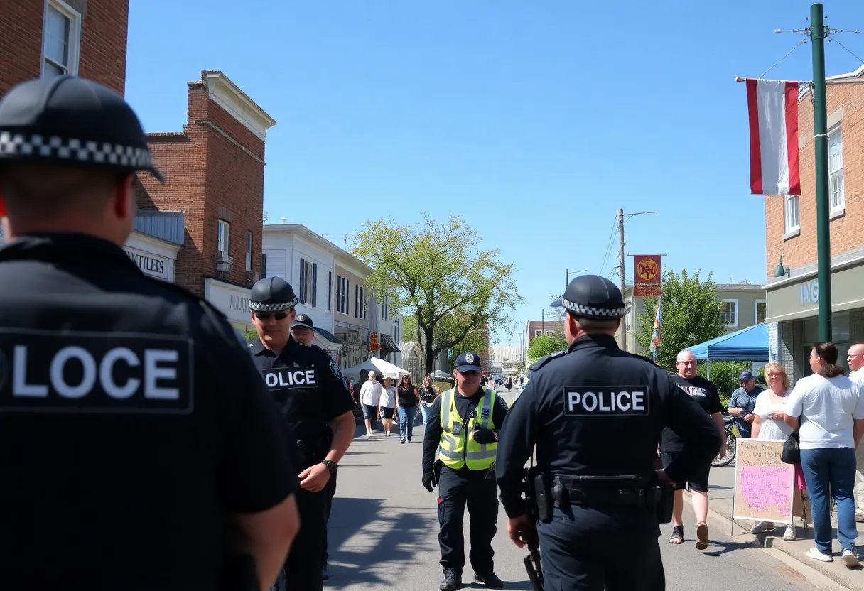 Sunny day in Clinton area with blue sky and police presence.