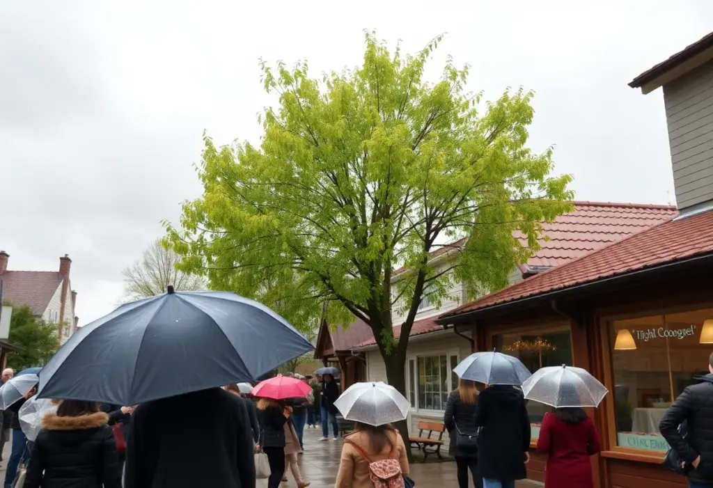 Cloudy sky and light rain in Clinton, South Carolina