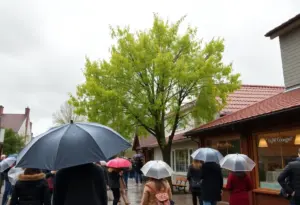 Cloudy sky and light rain in Clinton, South Carolina