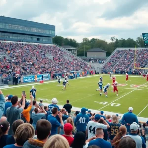 High school football game between Daniel Lions and Clinton Red Devils at Wilder Stadium.