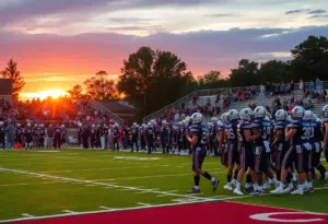 High school football players in action with cheering fans