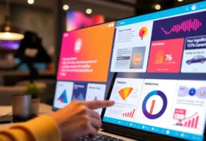 A colorful representation of interactive content in digital marketing with polls, quizzes, and infographics.