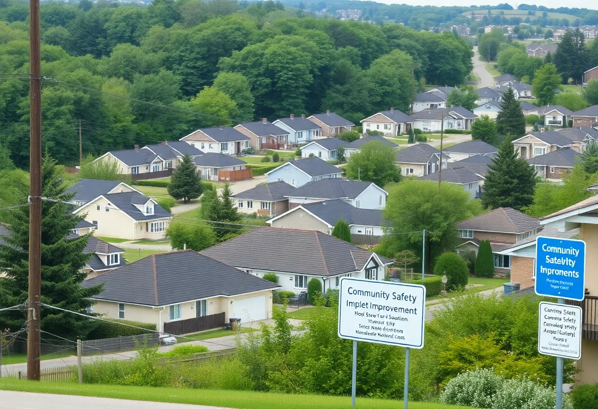 Aerial view of clustered houses in Laurens County showing a mix of residential areas and green public spaces.