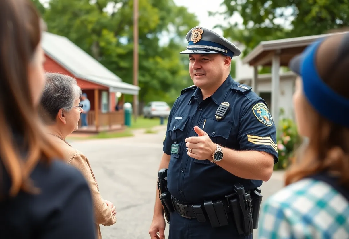 Law enforcement officer in Laurens County promoting community safety.