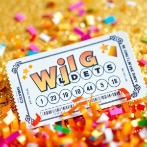 Lottery ticket with confetti background