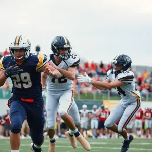 Newberry Bulldogs in action against Clinton Red Devils during a football game