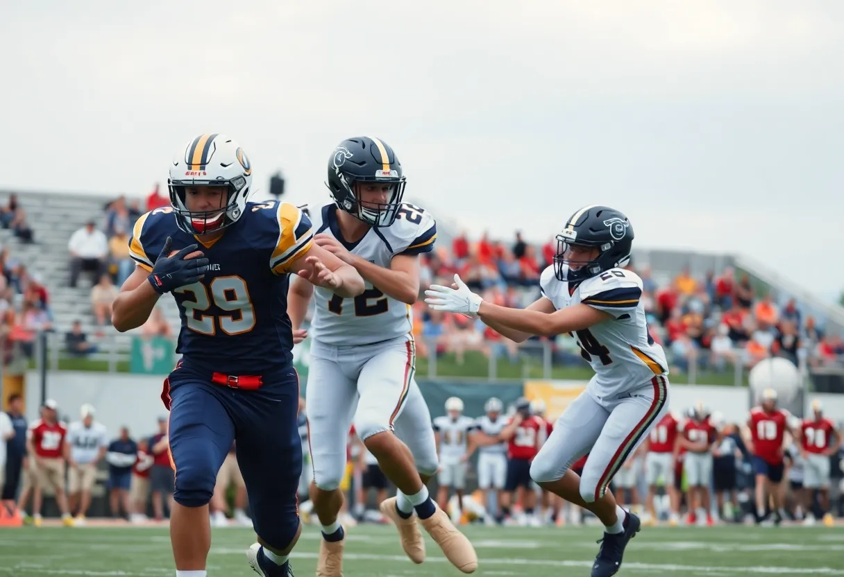 Newberry Bulldogs in action against Clinton Red Devils during a football game